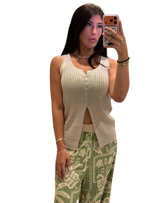 Button Front Knit Tank