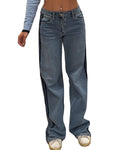 Haylee wide-leg denim with black side stripe detail, low-rise fit