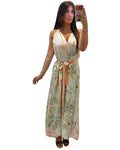 Palm Breeze Dress - Sage Green Tropical Print - full look on white background