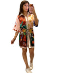 Sanibel Dress - mixed print belted shirt dress, front view
